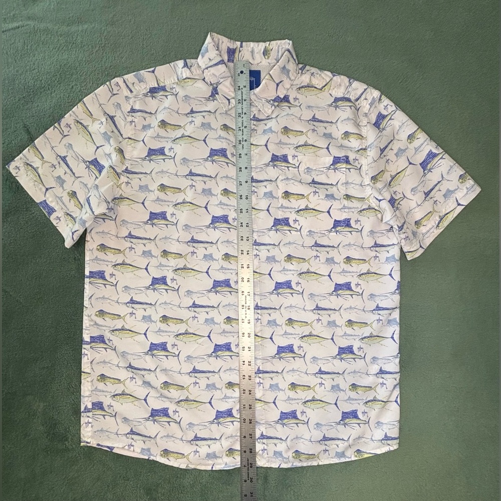 Guy Harvey White and Blue Casual Fish Print Shirt, Size: M. (5279) - Picture 7 of 8
